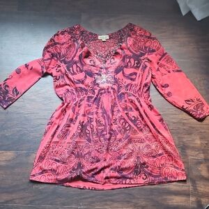 ONE WORLD Pink Graphic Tunic Relaxed Fit